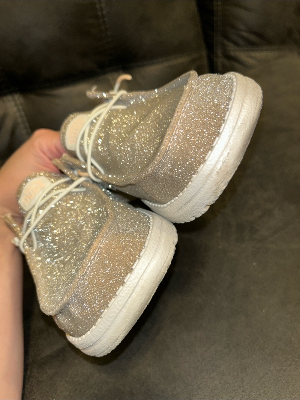 Hey Dude Wendy Metallic Sparkle Rose Gold Glitter Foam Slip On Shoes 10 Pink - Picture 12 of 12